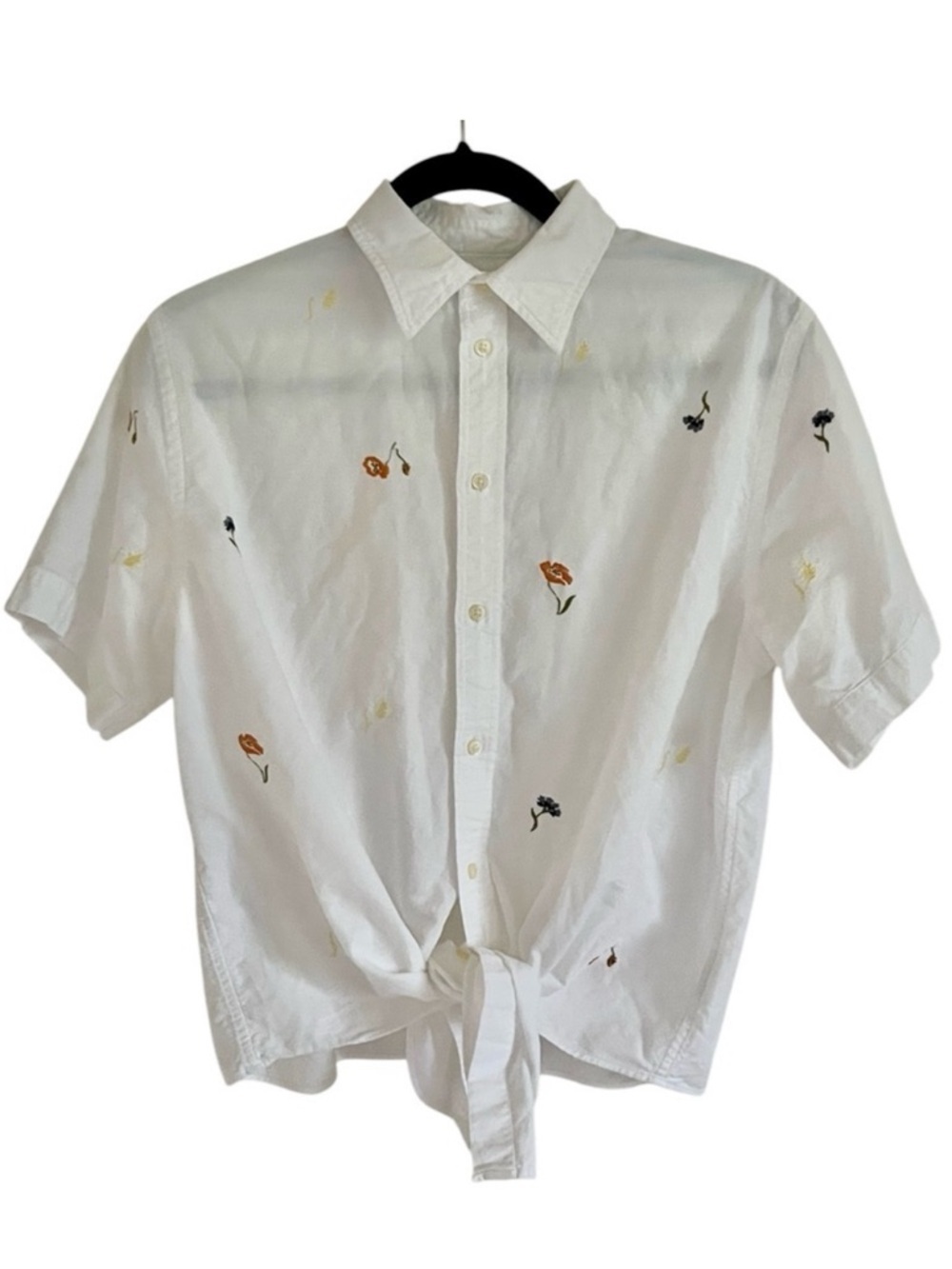 Polo Ralph Lauren White Short Sleeve Floral Embroidered Button Down Shirt Medium